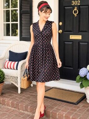 EUC Tommy Hilfiger Polka Dot Faux Wrap Dress 10 Red White Fit Flare Sleeveless